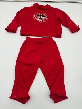 Vintage Disney Mickey Minnie Outfit Set Red Toddler Girls 2Pc Bows 36 Month